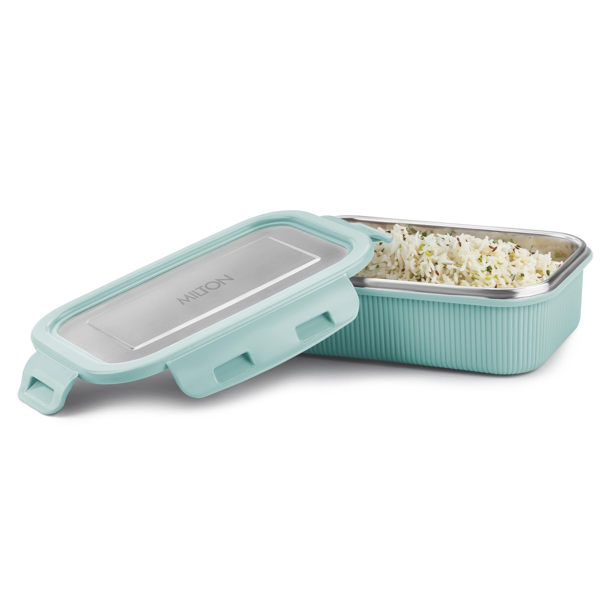 MILTON Cool Touch Rectangular 600 Stainless Steel Container, 580 ml, Pastel Turquoise, Microwave Safe, Food Grade, BPA Free, Refrigerator Safe