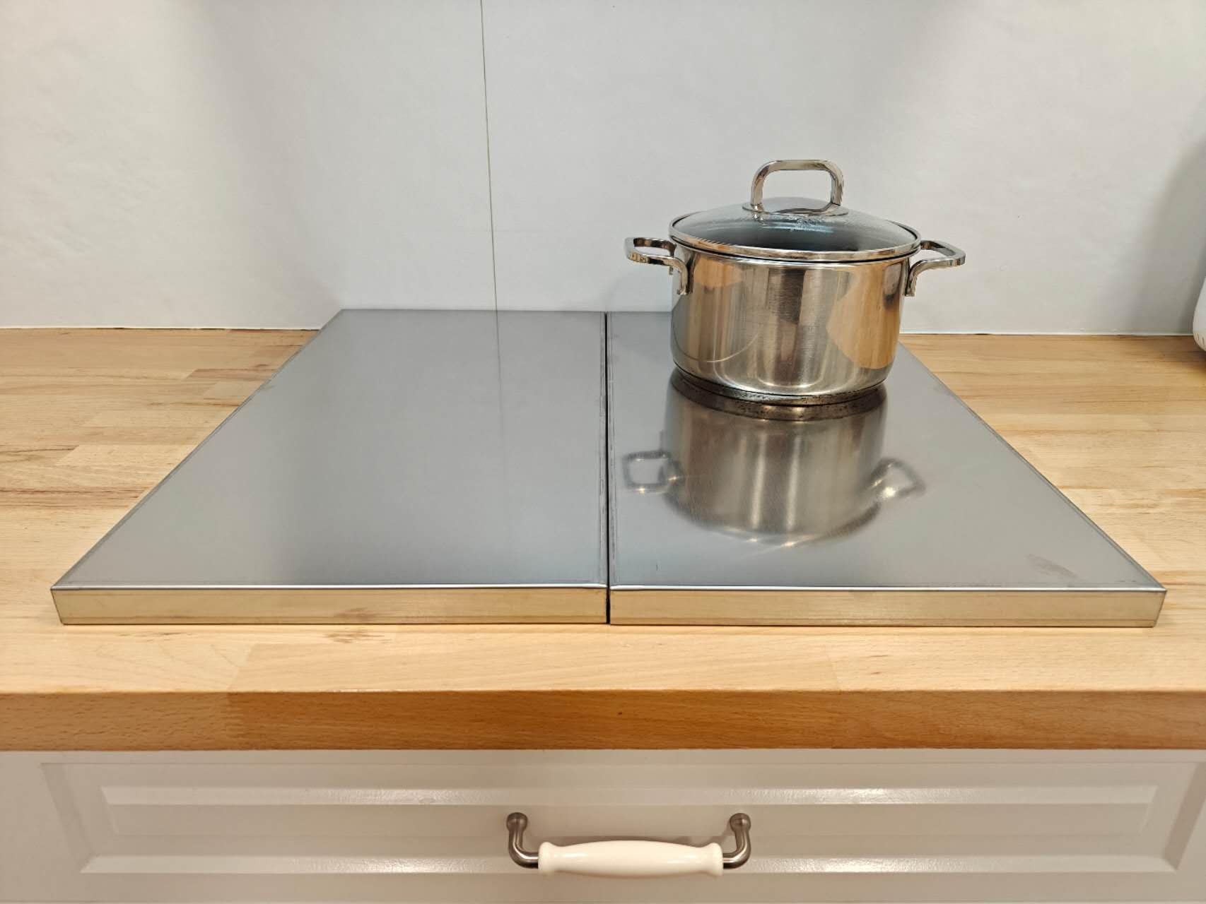 Cubre Vitroceramica en Acero Inoxidable (NO GAS), Vitrocerámica, Juego de 2 piezas Tapa cocina induccion, Protector de Encimera, 57x60x2,5 cm