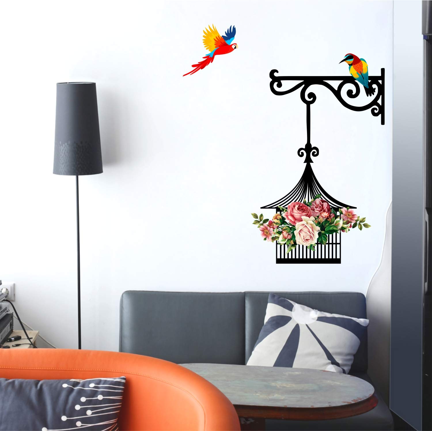 Sticker Yard Vinyl Hanging cage Flowers Birds Wall Sticker, 60 x 71 cm, Multicolour, Botanical (B08242QPTN) Amazon Price History, Amazon Price Tracker