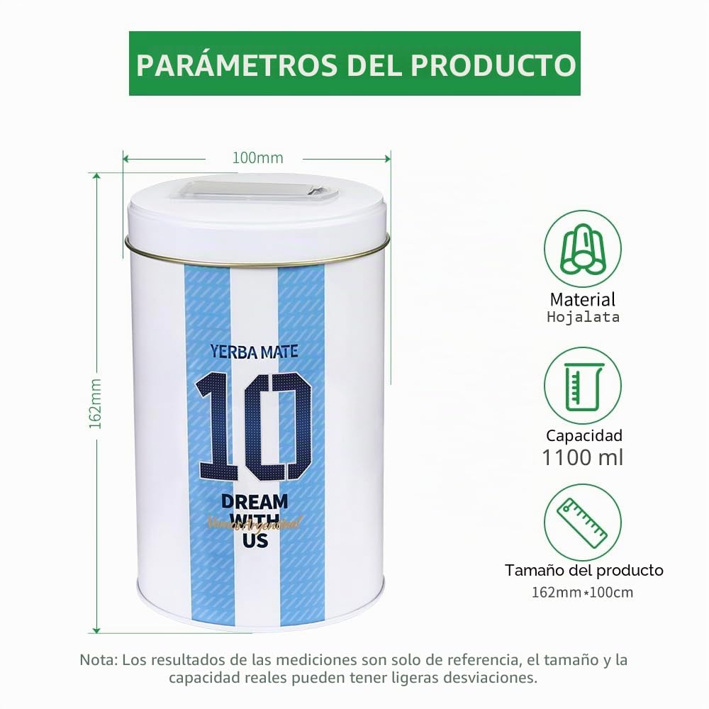 Cuopru Argentina Capitán No.10 Gerbero, contenedor Yerba Matte con pico, tapa con orificio, taza opaca fácil de llenar, funciona para dispensadores de azúcar, té, café, contenedor para café