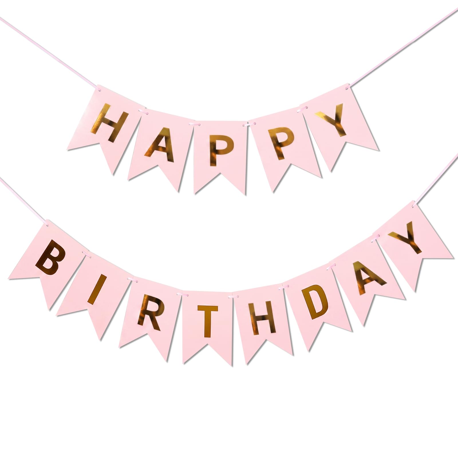 1 Set Happy Birthday Banner Happy Birthday Bunting Sign Birthday Banner for Girls Kids Party (Pink)