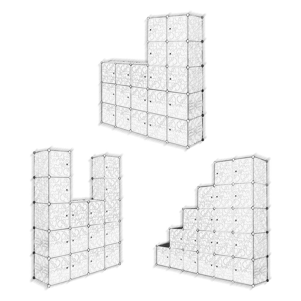 Armoire Penderie 20 Cubes avec Portes Meuble Séparateur de Pièce Étagère Modulable Rangement Vêtements Chaussures Jouets Sacs pour Salon Chambre Salle de Bains (20 Cubes)