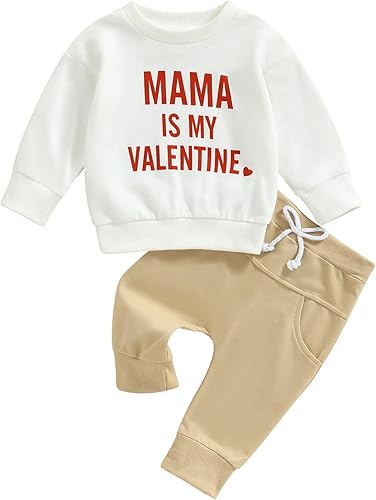 Traje para el día de San Valentín para bebé niño, sudadera de manga larga con estampado de corazón, 2 piezas, ropa de otoño y primavera