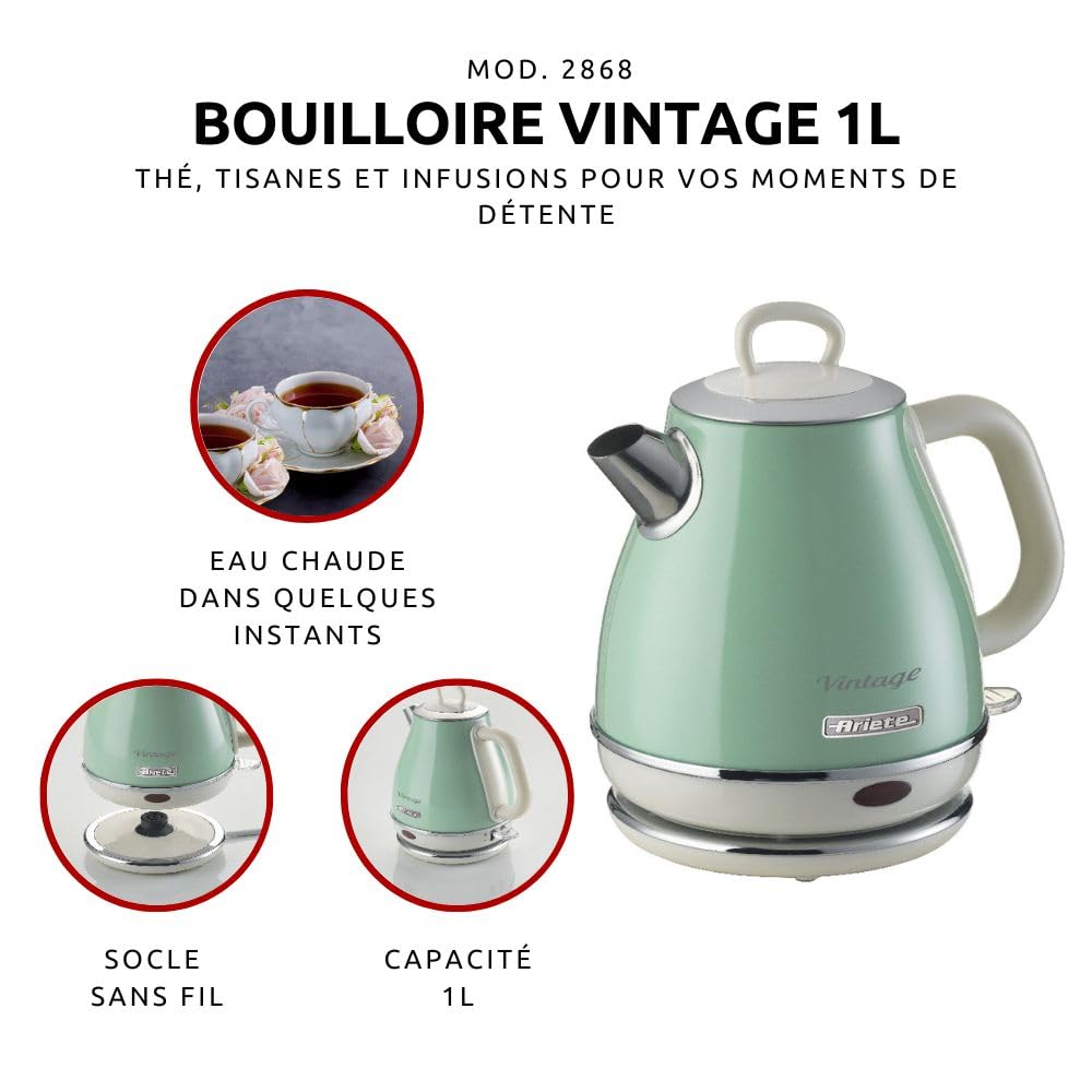 Ariete Bouilloire Vintage 2868 Électrique 1 L Acier Inoxydable 1600W Vert