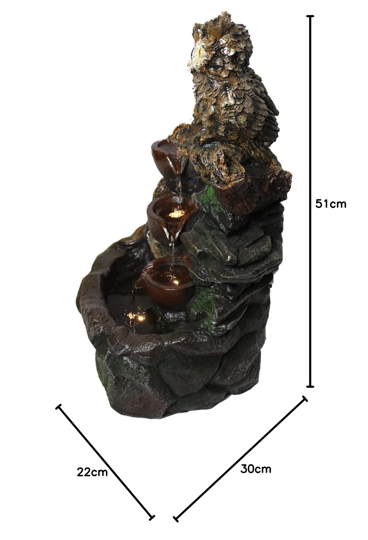 Gartenbrunnen Eule mit LED-Beleuchtung Springbrunnen Terrassenbrunnen