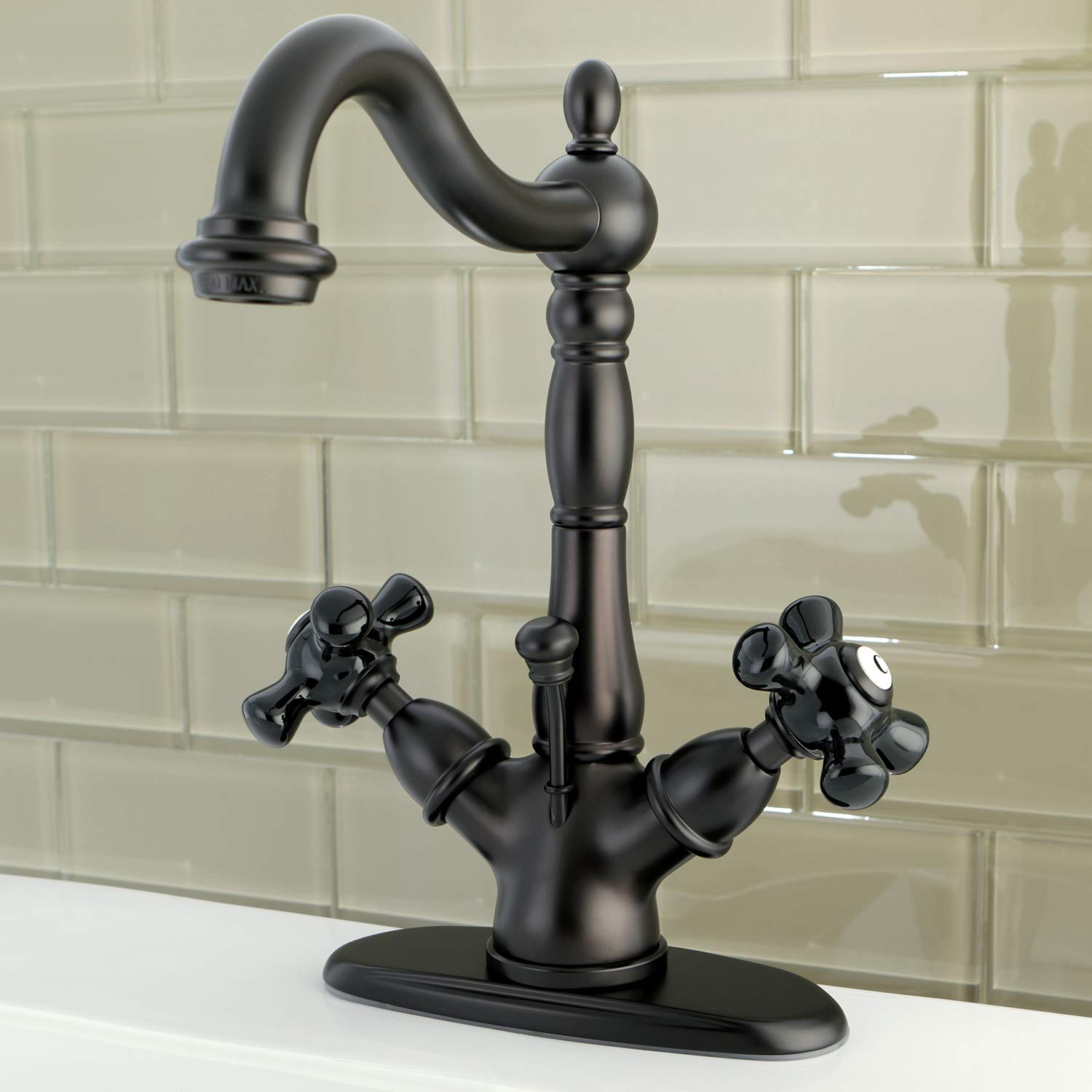 Kingston Brass KS1435PKX Llave de Grifo de baño de 10,16 cm con válvula Clic-clac de latón, Bronce aceitado, 8-1/2"
