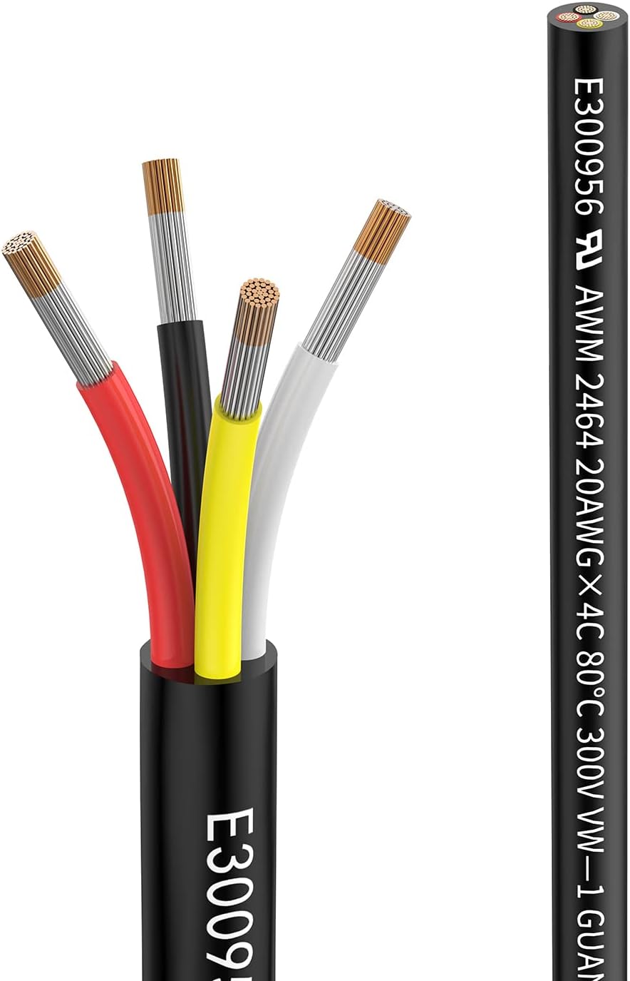 20awg 4×0.5mm² 10M Electrical wire 4 Conductor Extension Cable UL2464 DC 5V/12V/24V/300V 20Gauge Stranded Tinned Copper wire low voltage wire for Automotive led lamp waterproof outdoor landscape wire