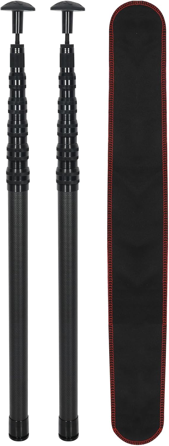 REDCAMP Carbon Fiber Adjustable Camping Tarp Poles, Set of 2, 24.8in to 94.5in Telescoping Lightweight Tent Poles for Shelter, Hammock Rain Fly, Awning Black - 6 Section