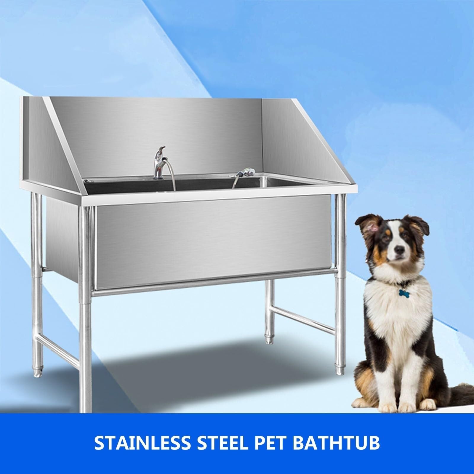 RENJJPBO Professional Stainless Steel Dog Bathing Station,Dog Grooming Bathtub Station,Wash Shower Sink with Faucet