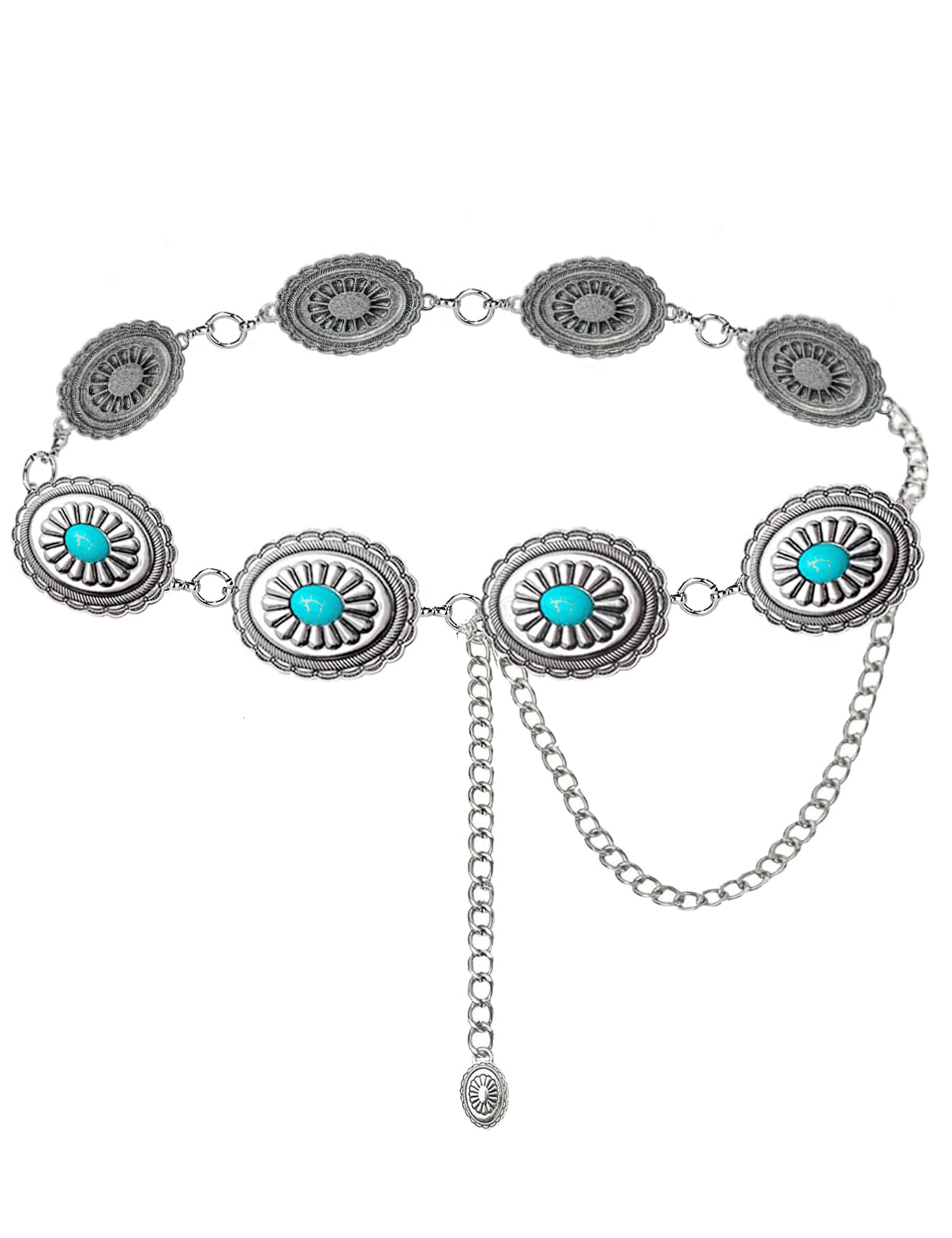 TOPACC Concho belts for Women Western Metal Cowgirl Boho Chain Belt for Dresses Jeans Country Concert Outfit