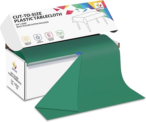 Mantel desechable de plástico de 54 pulgadas x 300 pies con cortador deslizante para mesas de todo tipo y formas, picnic, fiesta, banquete,
