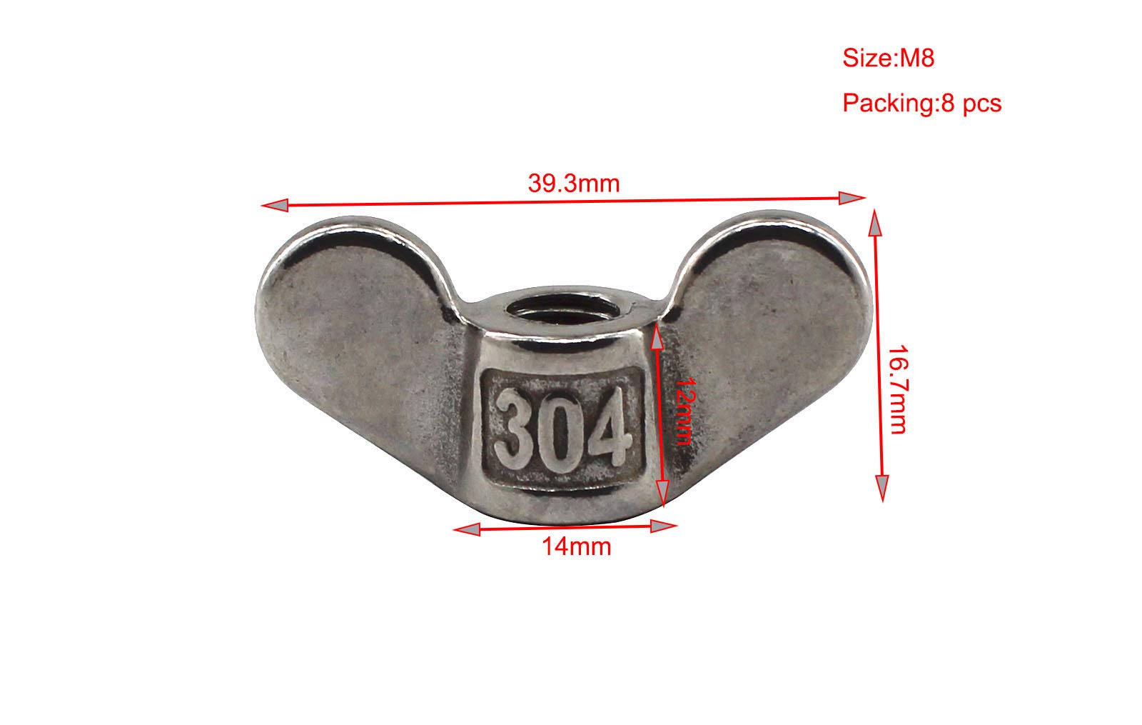 304 Stainless steel wing nut M8 hand twisted fasteners butterfly wing shaped nut DIY hardware pack of 8, M8,8 PCS - Image 2