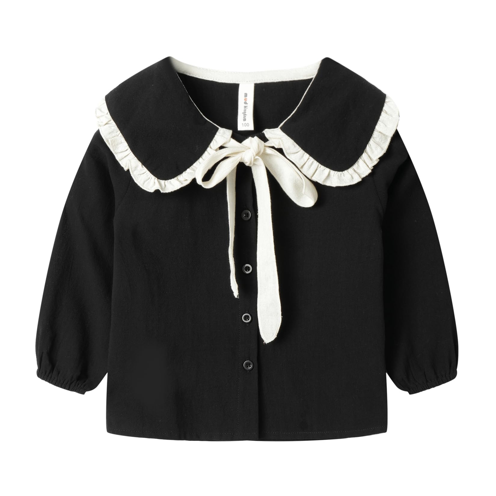 Mud Kingdom Girls Blouse Shirts Spring Fall Long Sleeve Button-Down Top Ruffle Collar