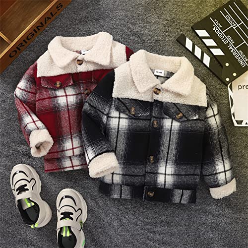 Toddler Kids Sherpa Jacket Fall Winter Warm Fleece Plaid Shirt for Baby Boys Girls Button Down Fleece Collar Outwear Coat2