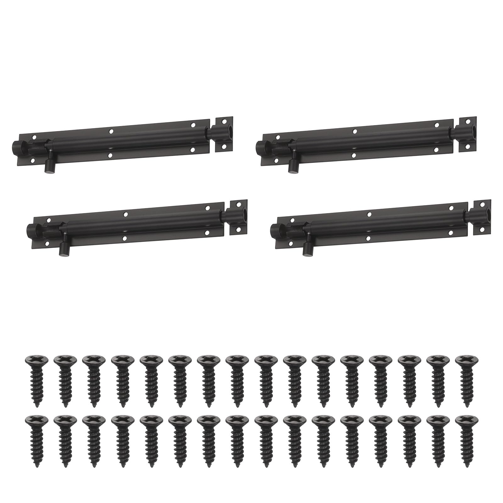 sourcing map 4 Pack Barrel Bolt Locks, 6 Inch Sliding Door Bolt Lock Latch, Aluminum Alloy Heavy Duty Slide Gate Latch with Screws for Bedroom Bathroom Door Gate, Black