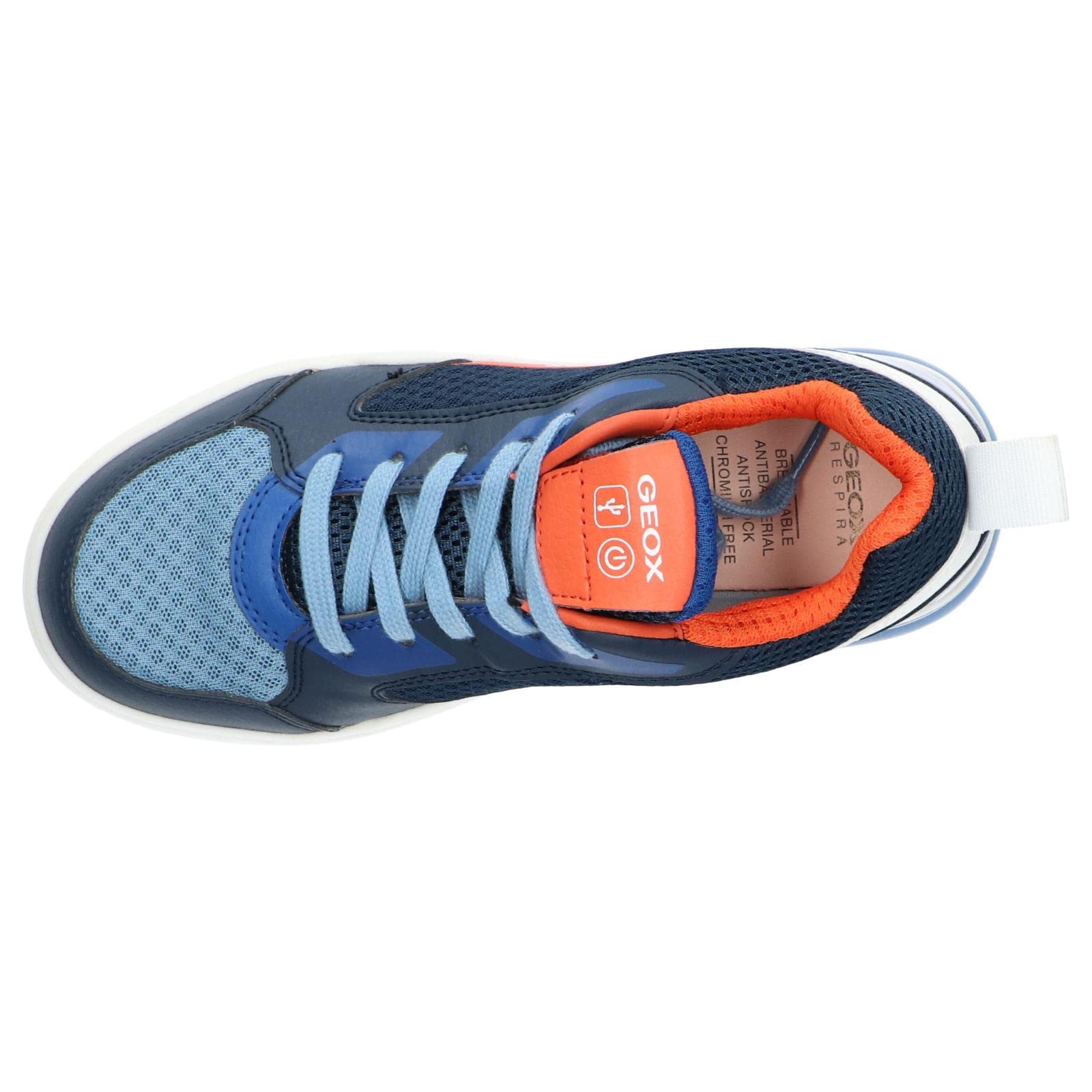Geox Bambino Scarpe Stringate Basse J GRAYJAY Boy, Ragazzo Sneaker, Lacci,Scarpe da Strada,Sportivo,Elegante,Casuale,Navy/Orange,32 EU / 13 UK Child