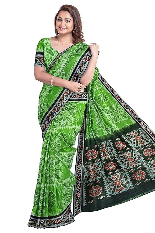 Image of Ikat Women's Cotton Saree, Handmade Pure Cotton Khandua Saree, Ikkat Orissa Traditional Handloom Saree without Blouse
