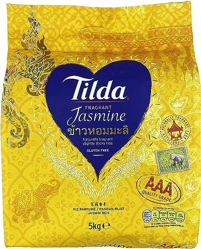 TILDA Riz Parfumé au Jasmin qualité AAA + Spatule en bambou offerte - Marque TILDA - Sac de 5KG - Sans gluten (Lot de 2 sacs de 5KG / Soit 10KG)