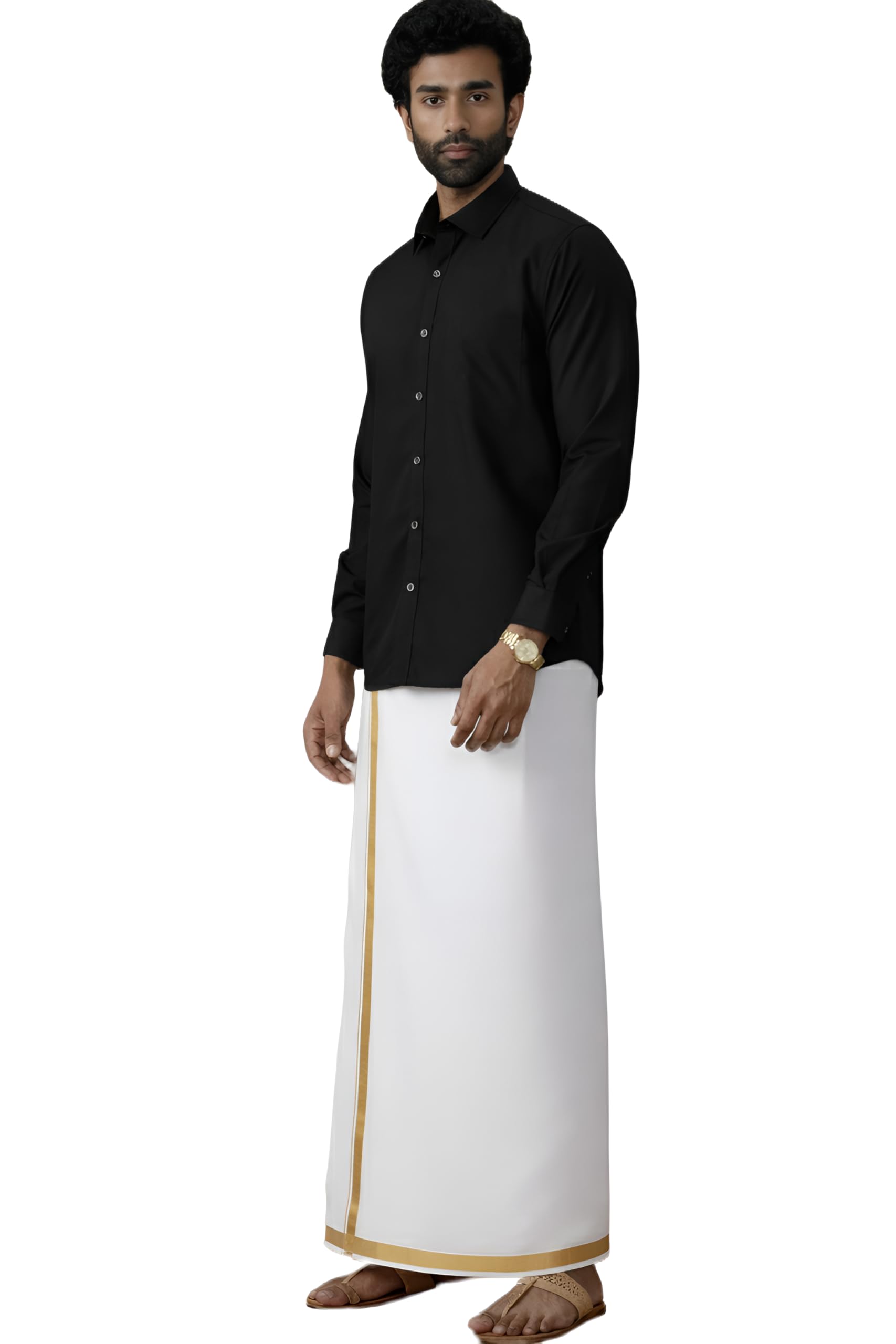 Men Full Sleeve Shirt with Gold Dhoti set-picture-22