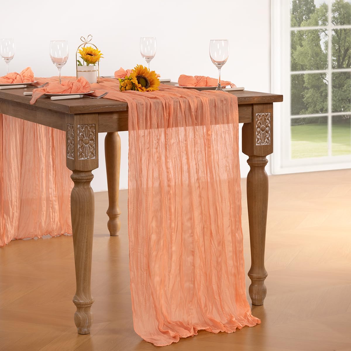 DeZerlor Peach Cheesecloth Table Runner 6 Pack Summer Sheer Cheese Cloth Table Runners Boho Gauze 120 Inches for Sweet Little Peach Baby Shower Decorations Wedding Bridal Birthday Parties