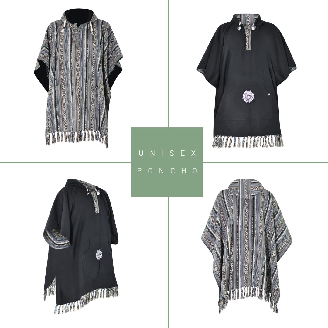 virblatt - Poncho Herren | Baumwolle | Herren Poncho Winter Deckenponcho | Wendefunktion | Baja Hoodie Poncho warm Goa