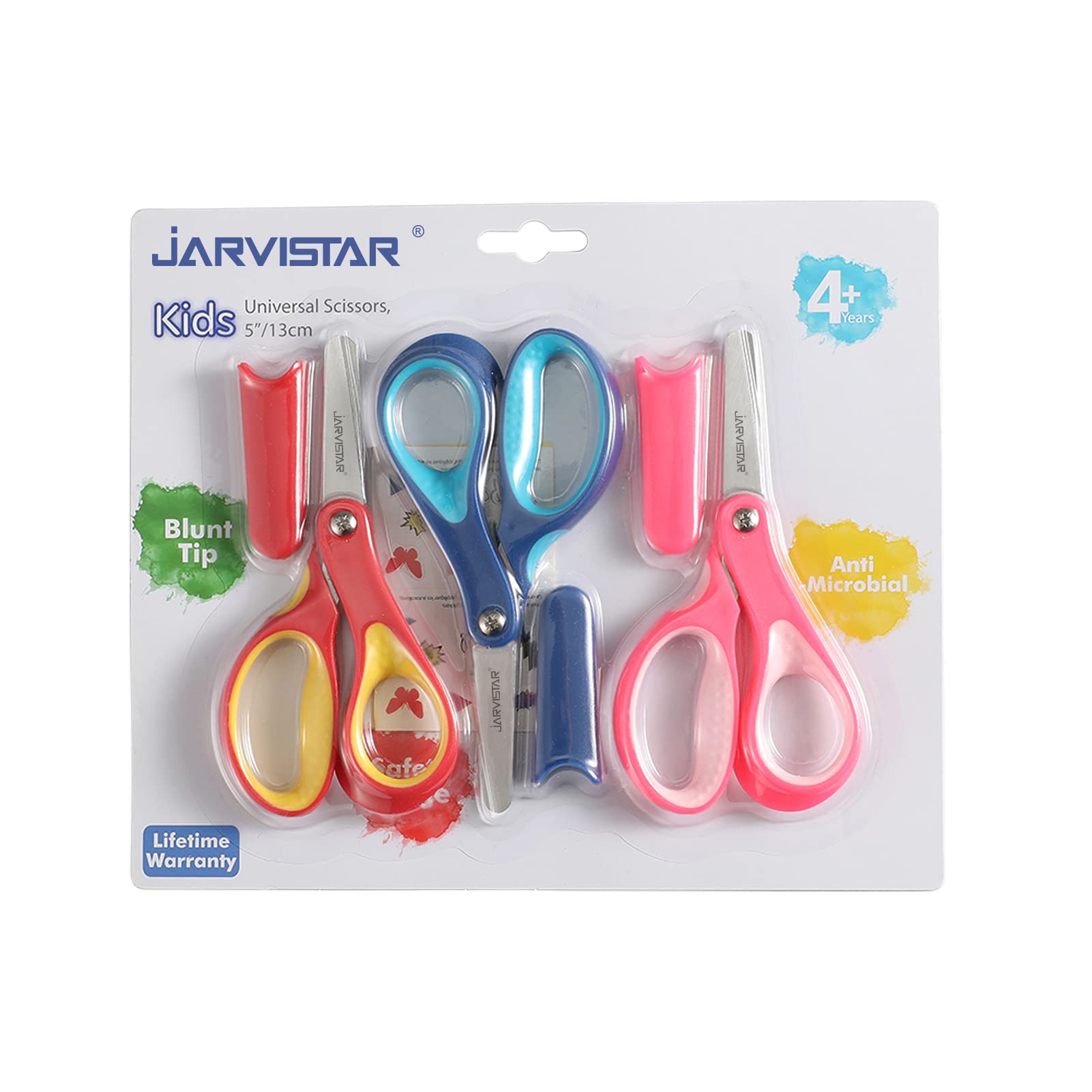 JARVISTAR Tijeras de Seguridad para Niños, Acero Inoxidable Hojas Redondeadas Tijeras para Niños, Para Diestros Tijeras de Papel para Niños y Niñas en el Jardín de Infancia, 13 Cm (Azul/Rosa/Naranja)