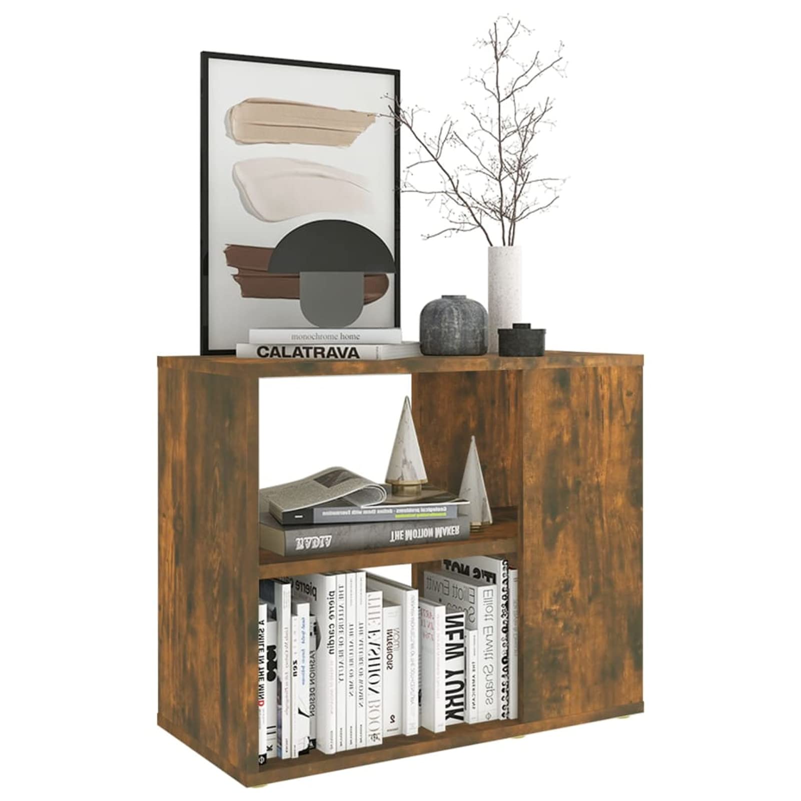 Tidyard Tavolino da Salotto con Scomparti,Tavolino Laterale da Letto, Tavolino Piccolo Salotto,Tavolino da Divano Moderno,Comodini,Comodino Cameretta,Rovere Fumo 60x30x50 cm in Legno Multistrato