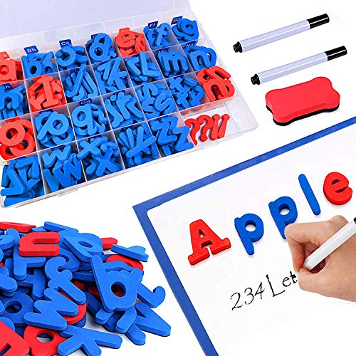 DY_Jin Kit de Letras magnéticas, 208 Piezas con Tablero magnético de Doble Cara y números - Juego de Letras del Alfabeto en mayúsculas y minúsculas con Signo de Funcionamiento