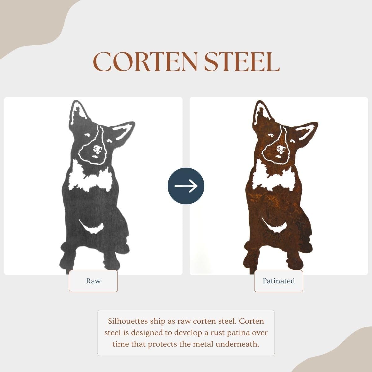 Corten Steel Australian Cattle Dog Silhouette Yard Stake (Large)