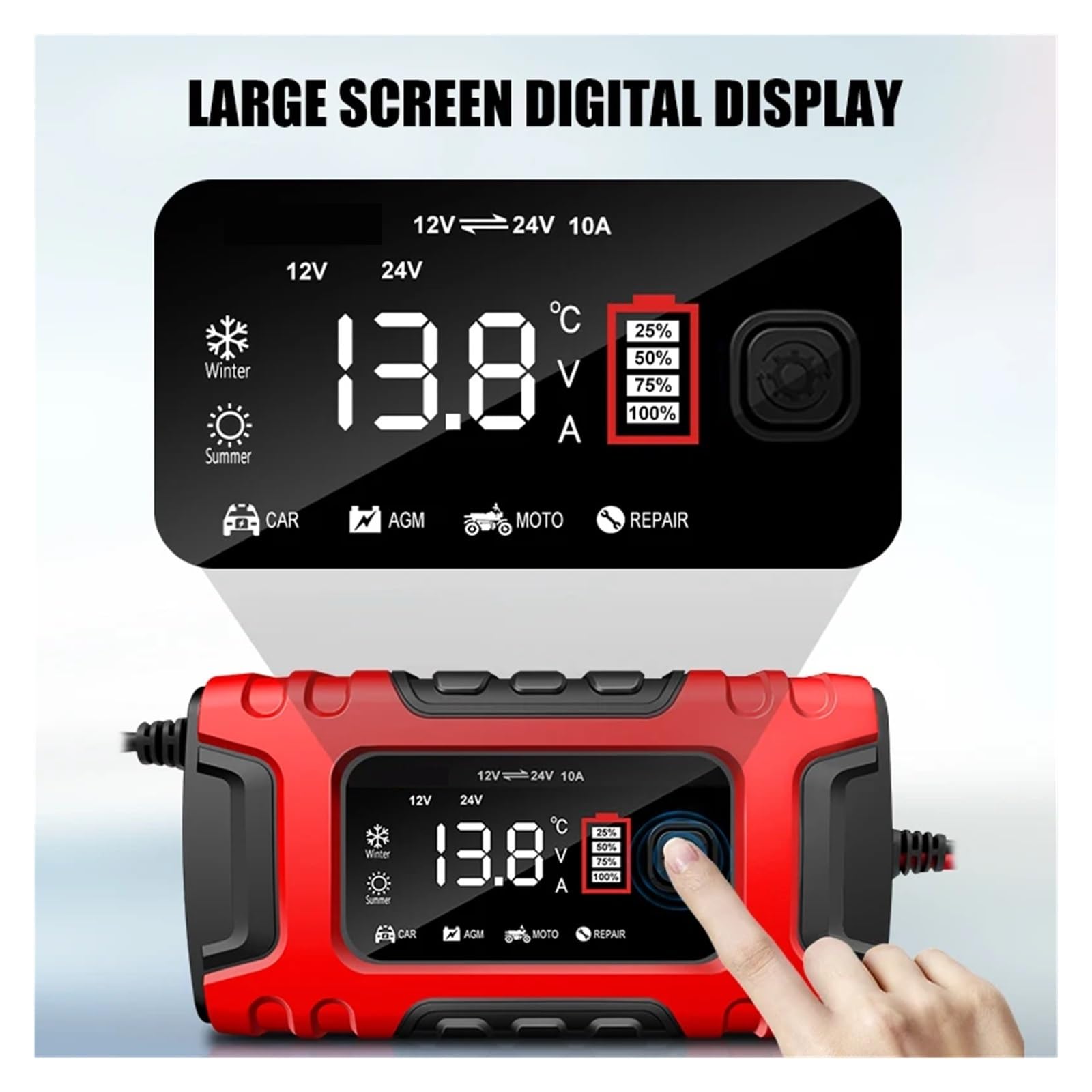 Ładowarka Samochodowa 12V 10A I 24V 5A Konserwacja Impulsów Wyświetlacz LCD Inteligentne Szybkie Ładowanie Samochodowa Motocyklowa Ładowarka Kwasowo-ołowiowa Szybkie I Wydajne łAdowanie(Yellow)