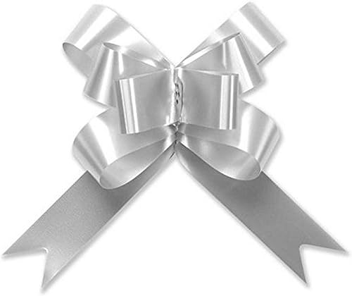 Berwick Offray Lazo de cinta de mariposa, 2.0in de diámetro con 8 bucles, color plateado, 100 piezas