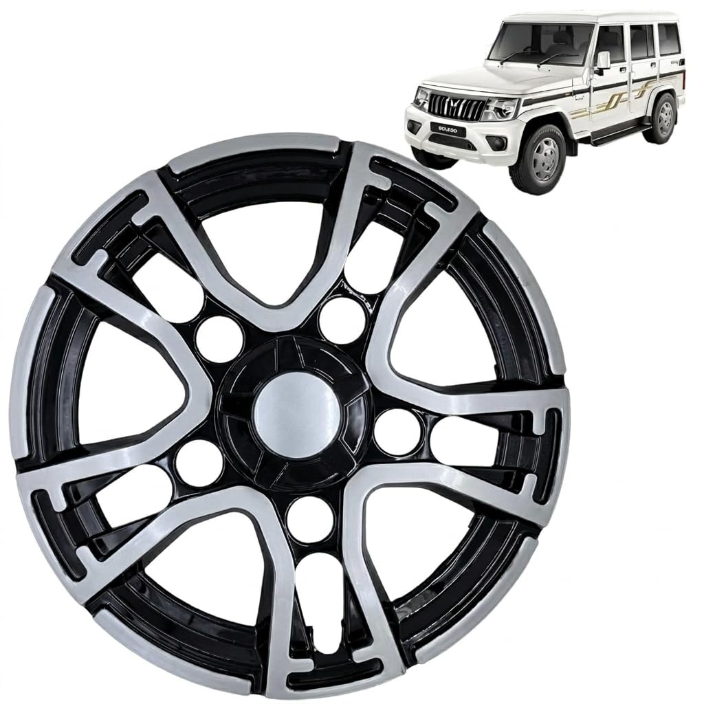 By Panewaj Premium 15 Inch Universal Wheel Covers for Compatible with Bolero/Bolero Neo - Stylish Silver & Black Dual Tone Hub Caps, Set of 4, Durable & Easy Installation (Black & Silver 15INCH)-image-34