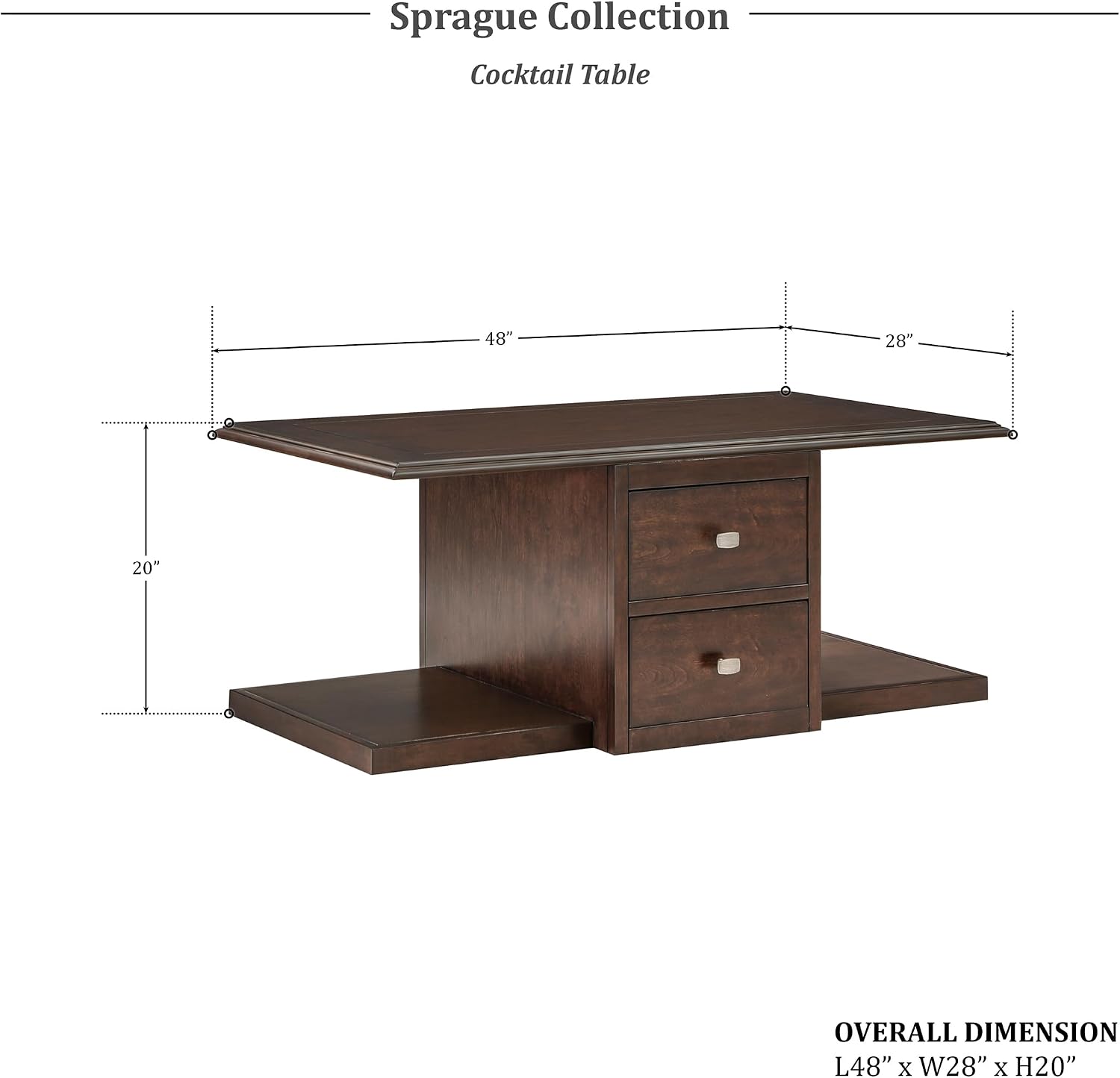 Lexicon Sprague 2-Drawers Wood Coffee Table with Ottomans, Brown