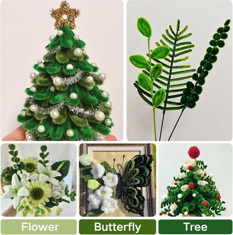 Image of 100Pcs Pipe Cleaners Craft Set | Chenille Stem Fuzzy Sticks DIY Craft Supplies for Art Projects Activities, Decorations, Flower Making, Modeling & Sculpting (Moss Green)