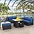 Lviden 7 Pieces Outdoor Patio Furniture Set, Black Wicker Sectional Couch, PE Rattan Conversation Sofa Set with Navy Blue Cushions and 5000 BTU Fire Pit Table