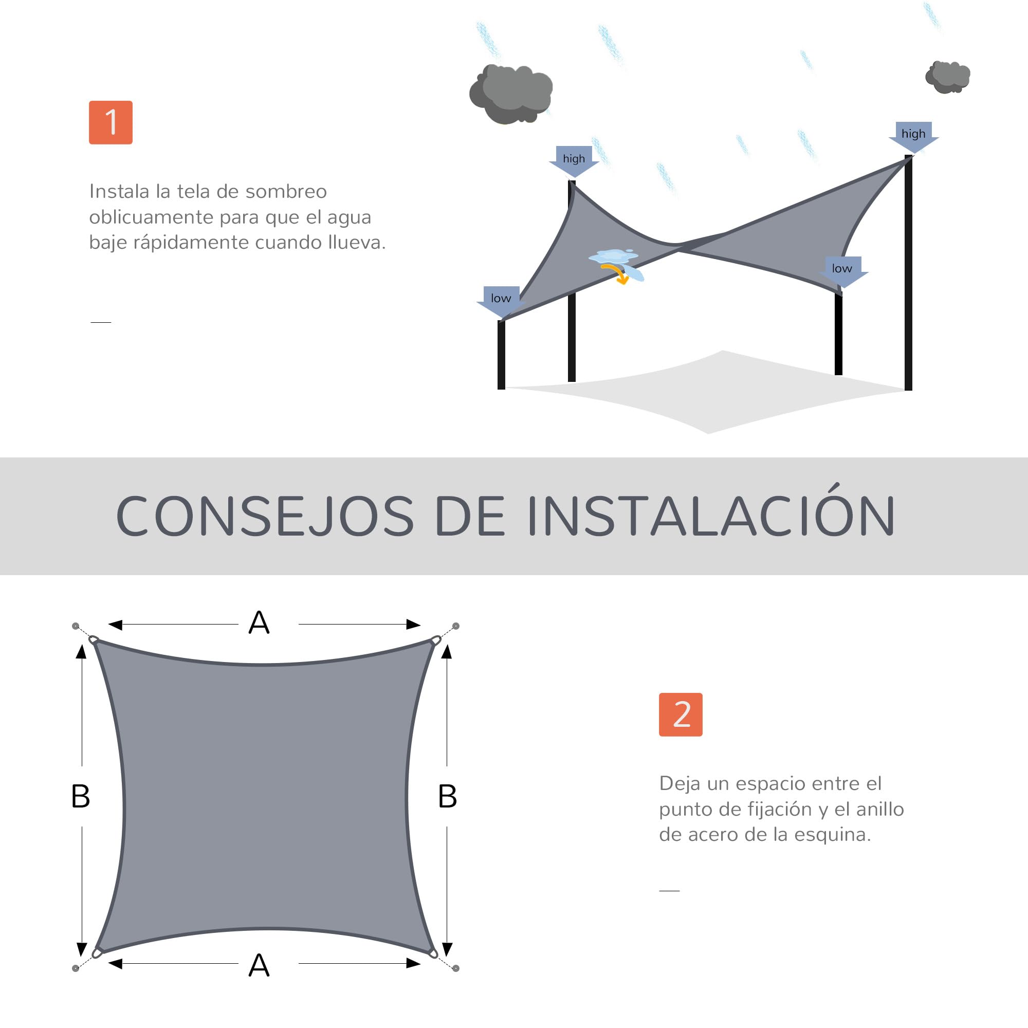 Outsunny Toldo Vela de Sombra Rectangular 4x6 m Toldo de Terraza de HDPE con Anillo de Acero Inoxidable y Cuerdas para Jardín Patio Gris