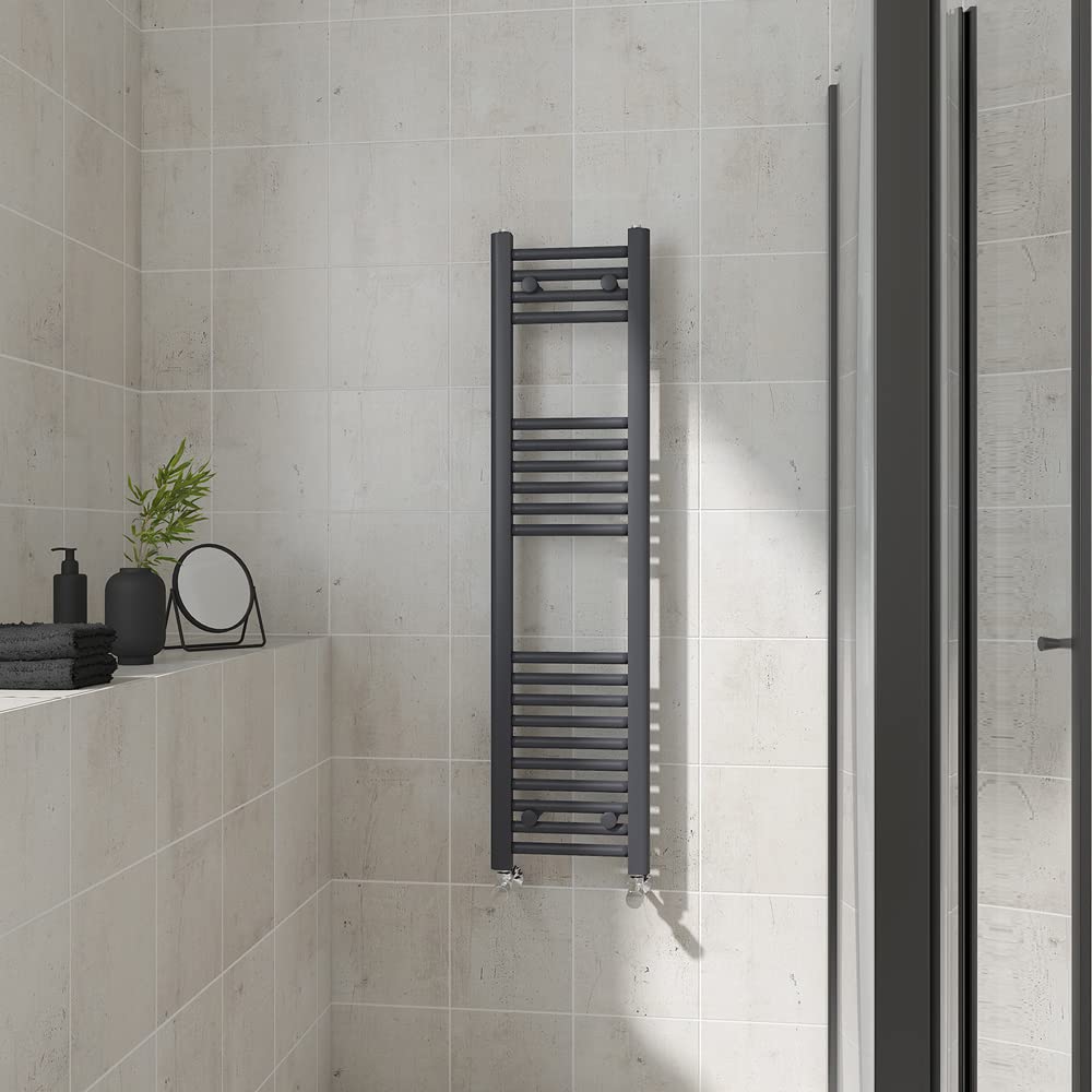 Warmehaus Straight Heated Towel Rail Anthracite Bathroom Ladder Style Radiator Grey Central Heating 1200X300mm