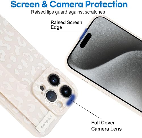Miniatura 3 de OOK Funda compatible con iPhone 15 Pro Max con correa para la muñeca, funda delgada de poliuretano termoplástico (TPU) de leopardo blanco a prueba