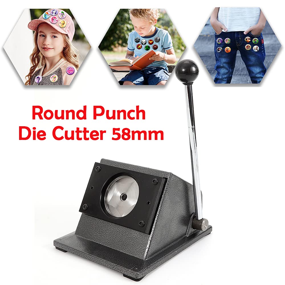 Buttonmachine, badge persmachine, 58 mm, grafische stans, ronde pons