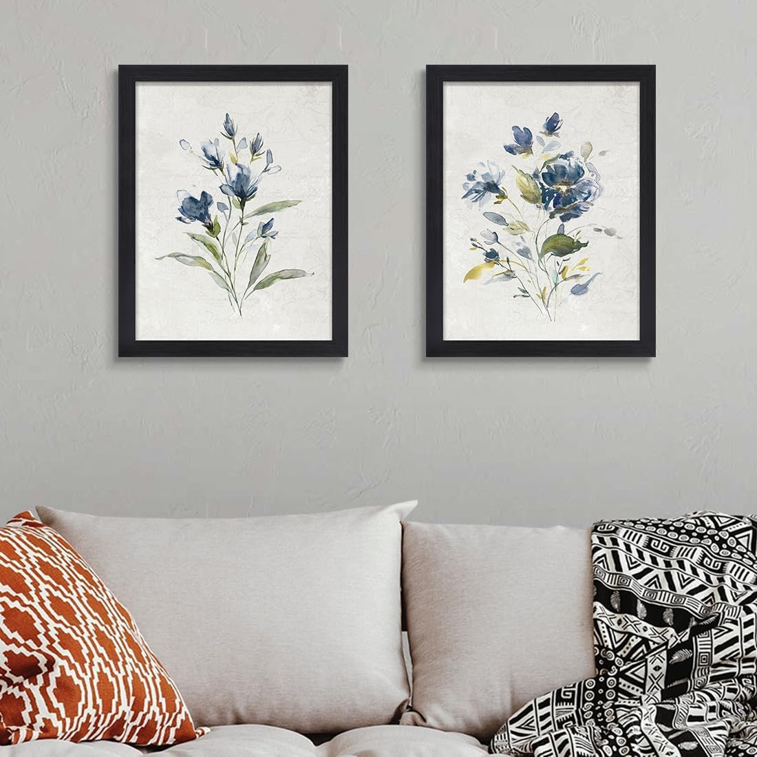 lianyibo Set di 2 stampe botaniche con fiori selvatici, stampe da parete floreali blu per bagno, soggiorno, camera da letto, ufficio (70x90cmx2/senza cornice)