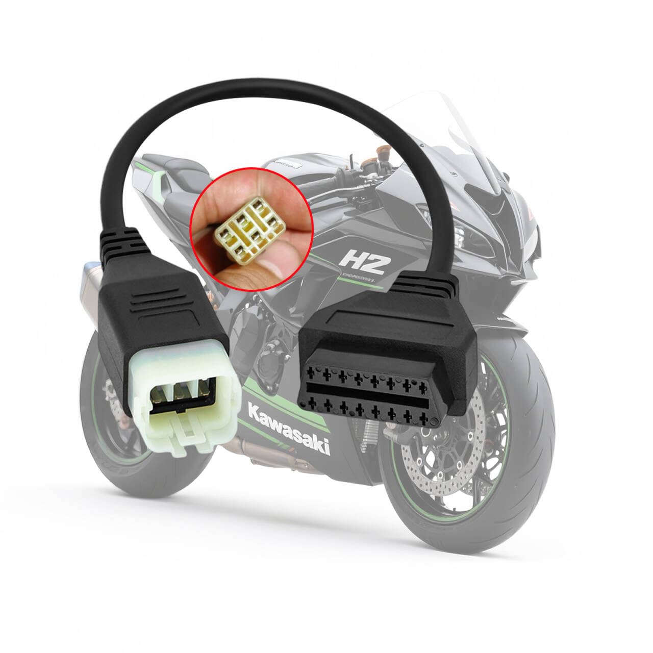 VZG OBD2 Adapter for Kawasaki Motorcycle 6 Pin to 16 Pin OBD