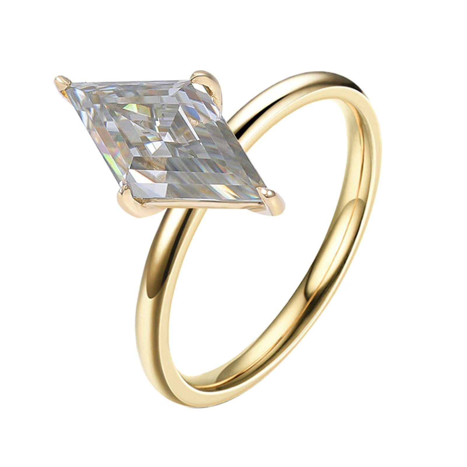 Pierścionki damskie Zaręczynowe, 14K Żółte Złoto Prosty Pierścionek z 3 końcówkami Moissanite Kropla 1ct-3ct Pierścionki Ślubne Kobiety Żółte Złoto dla Obietnicy
