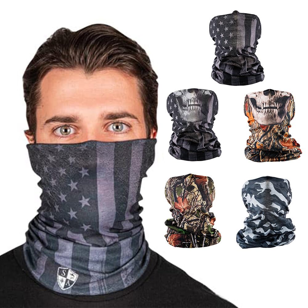 S A Company 5-Pack UV Face Shield | UV 30+ Multipurpose Neck Gaiter Balaclava for Adults