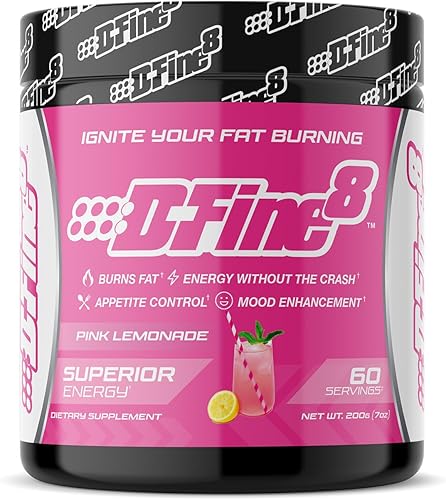 D-Fine8 Polvo energético termogénico pre-entrenamiento y suplemento de trituración, aumenta la energía, estado de ánimo y enfoque, sin azúcar,