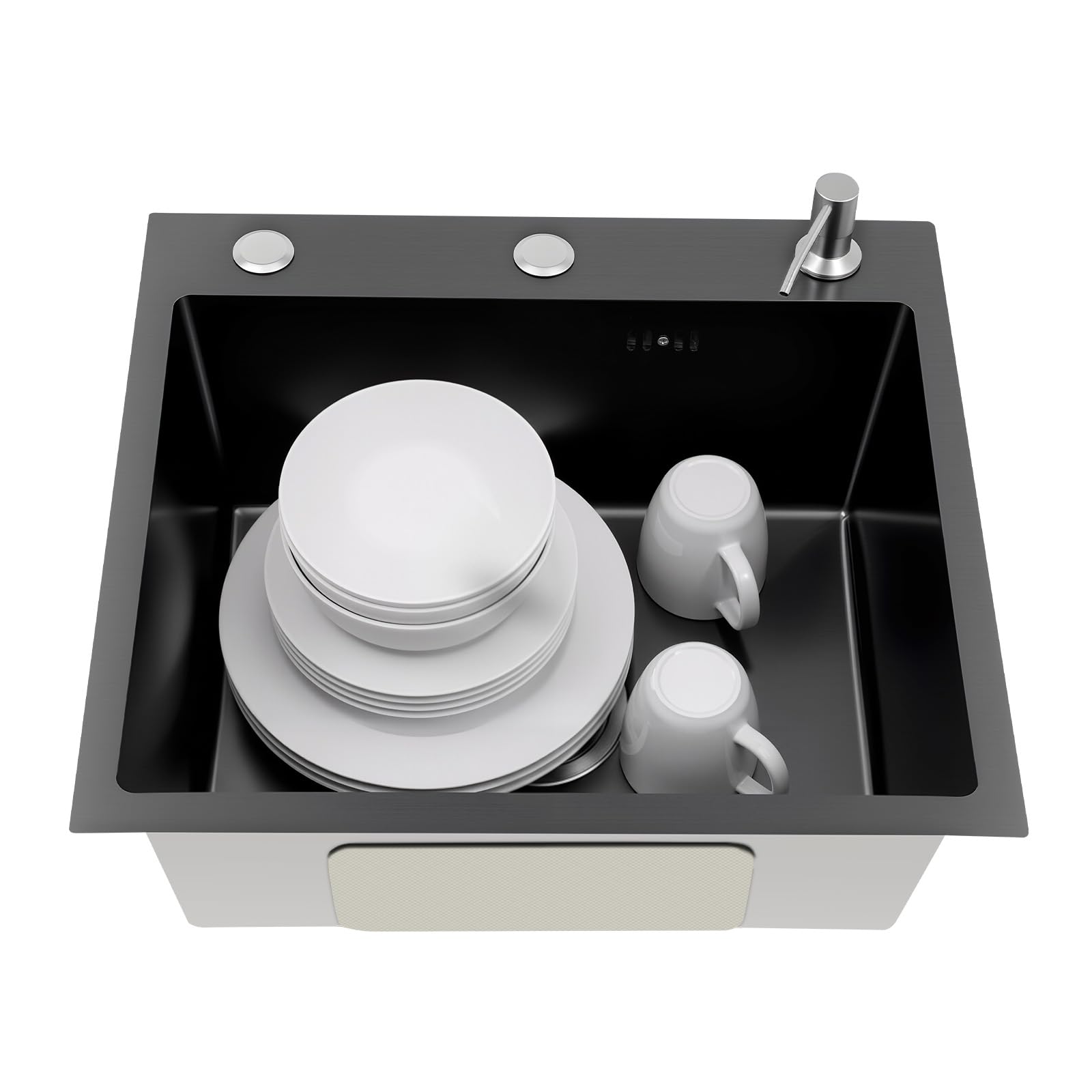 Fregadero de 50 x 45 cm, de acero inoxidable, pequeño, empotrable con dispensador de jabón y cesta colador, 1 lavabo para cocinas, hogares, restaurantes