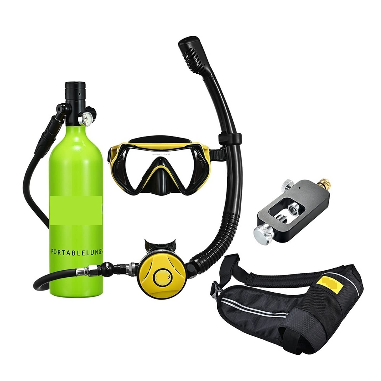 Portable Dive Cylinder, Snorkel Underwater Diving Rebreather Portable Deep Snorkeling Equipment(Blackhead in Green Bottle)