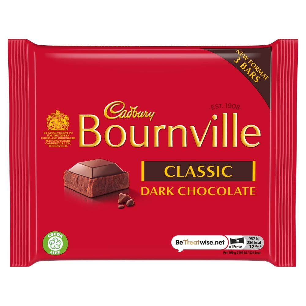 Buy Cadbury Bournville Classic Dark Chocolate Bar 3 Pack, 18 x 5.56 g