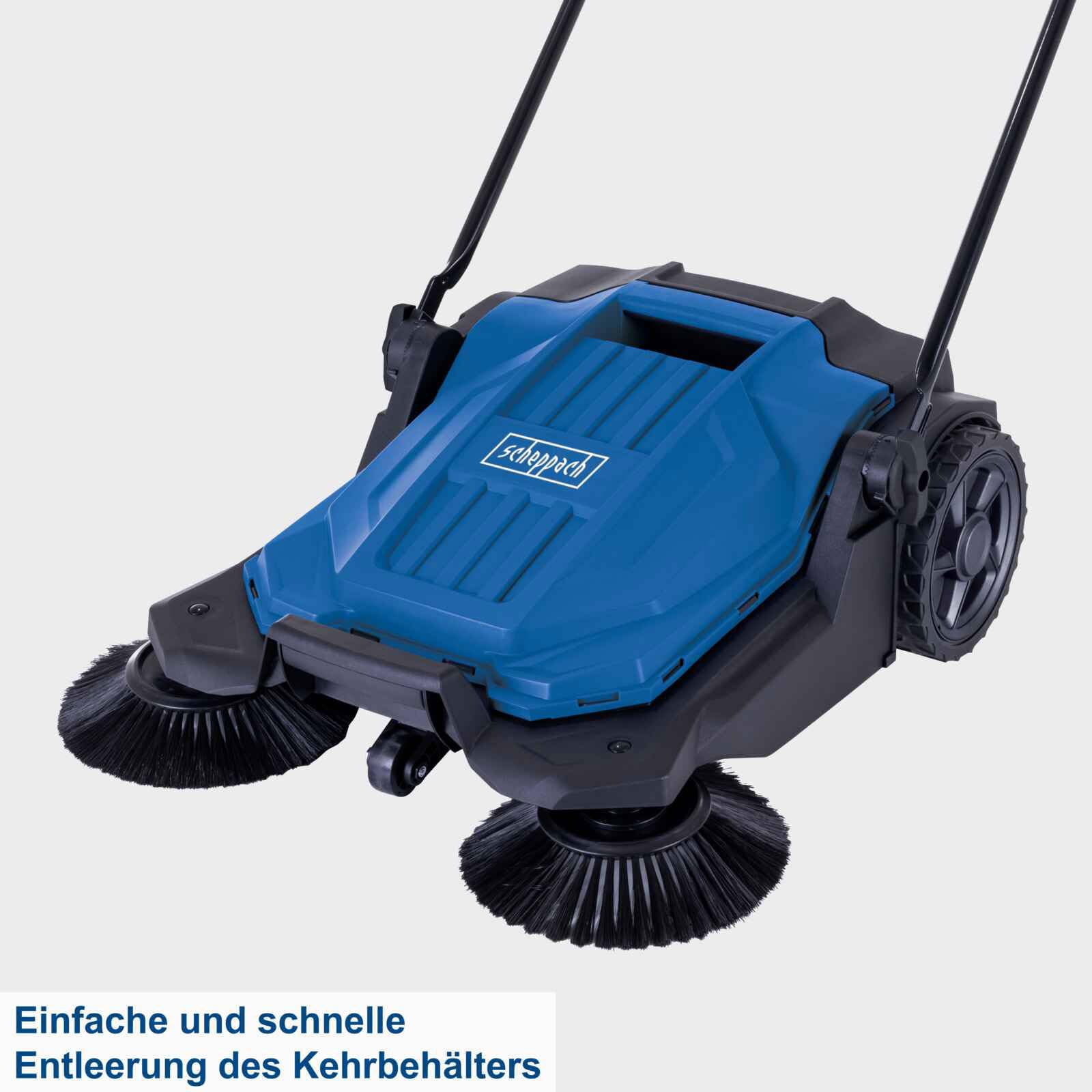 Scheppach Kehrmaschine S800 Handkehrmaschine Kehrbesen | 650mm Kehrbreite | 2600m²/h Flächenleistung | 20L Fangkorb | effektives 3-Bürsten-Kehrsystem | geeignet für Laub, Sand, Kies und Rasenschnitt