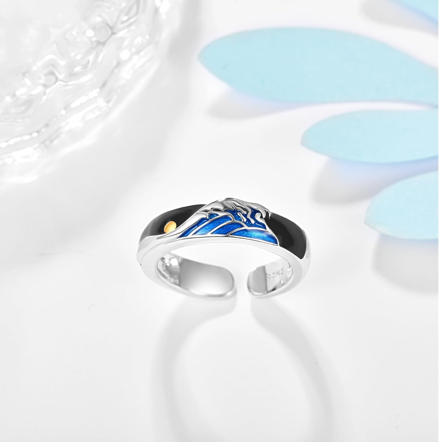 CUOKA MIRACLE Wave Rings for Women Men 925 Sterling Silver Ocean Wave Rings Adjustable Open Beach Ocean Rings for Women Men Friends Birthday Holiday Halloween Christmas
