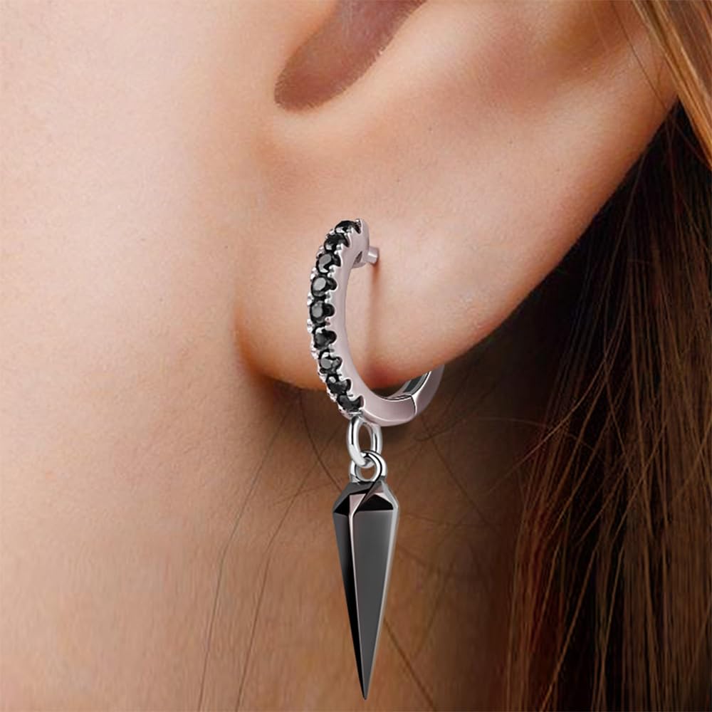 GNOCE Set di Orecchini Teschio e Pugnale in Argento Sterling Placcato in Nero Orecchini Pendenti Teschio con Amore e Zirconia Cubica Nera Orecchini Pendenti di Moda Regalo di Gioielli per Donne Uomini